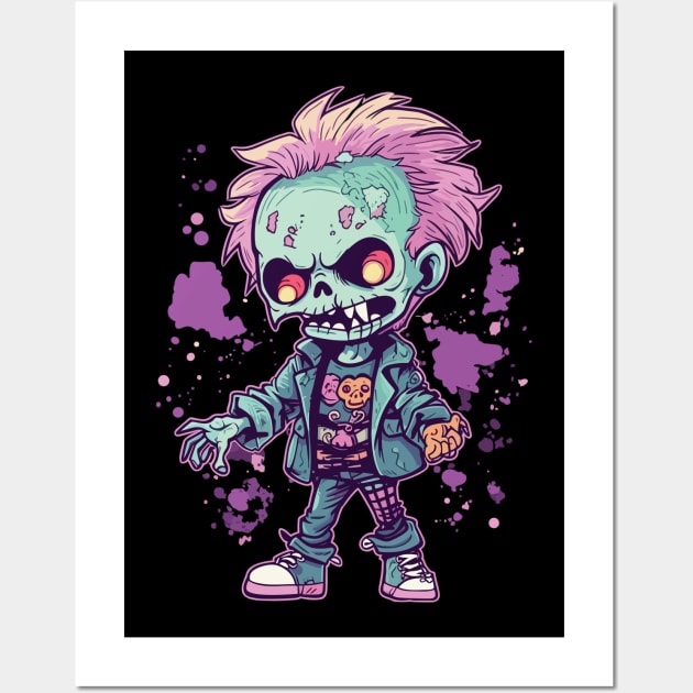 Spooky Sweetness: The Kawaii Chibi Skeleton Zombie Wall Art by KUH-WAI-EE